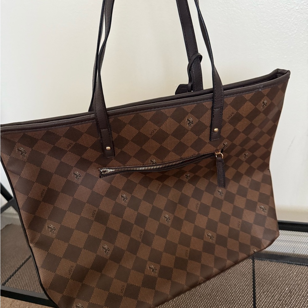 Brown Checkered Tote Bag